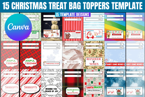 15 Christmas Treat Bag Toppers Template: Festive Holiday Packaging